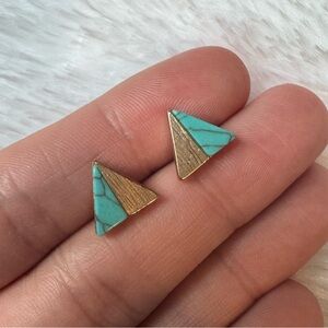 Turquoise and Gold Triangle Stud Earrings